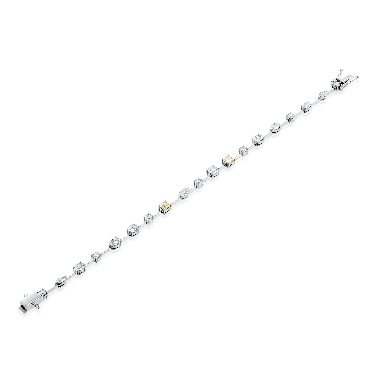 צמיד טניס "צורות יהלומים" 3.25 קראט מזהב לבן המשובץ יהלומים צבעוניים ולבנים