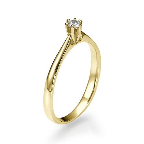 טבעת אירוסין סוליטר זהב צהוב "קייסי" 0.11 קראט בעיצוב מחמיא