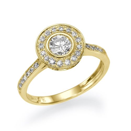 טבעת אירוסין זהב צהוב "הלנה" 0.93 קראט בשיבוץ 53 יהלומים מסביב
