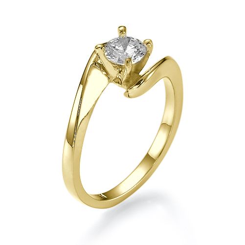 טבעת אירוסין סוליטר זהב צהוב "מוניק" 0.31 קראט בסגנון צעיר