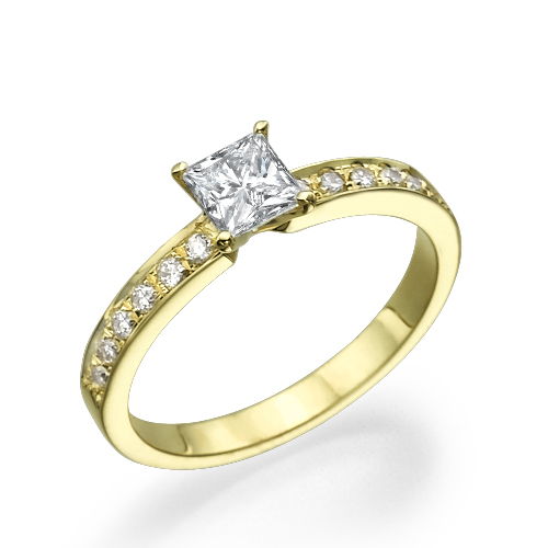 טבעת אירוסין "לנה" בשיבוץ יהלומי פרינסס זהב צהוב