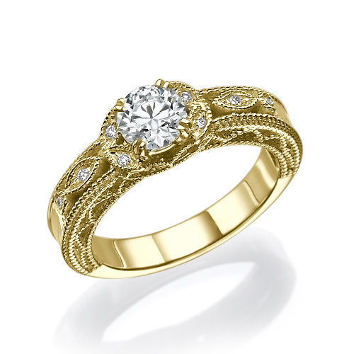 טבעת יהלומים "ליז" בעיצוב עתיק ומיוחד 0.63 קראט זהב צהוב