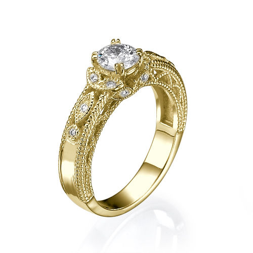 טבעת יהלומים "ליז" בעיצוב עתיק ומיוחד 0.63 קראט זהב צהוב