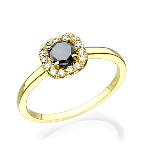 טבעת זהב צהוב בשיבוץ יהלומים שחורים 0.71 קראט
