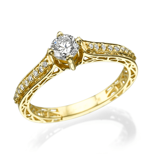 טבעת אירוסין "לונדון משובצת" 0.75 קראט זהב צהוב