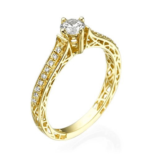 טבעת אירוסין "לונדון משובצת" 0.75 קראט זהב צהוב