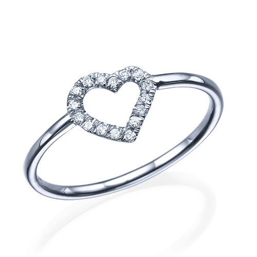 טבעת יהלומים "לב" 0.15 קראט זהב לבן