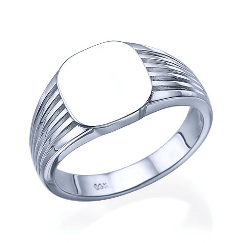 טבעת חותם זהב לבן 14K