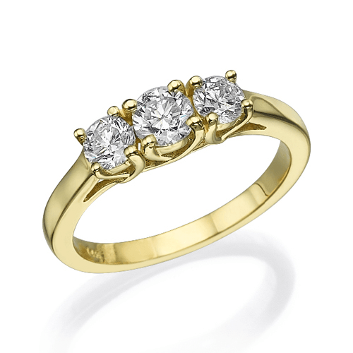 טבעת "3 יהלומים" בעיצוב מיוחד 0.81 קראט מזהב צהוב
