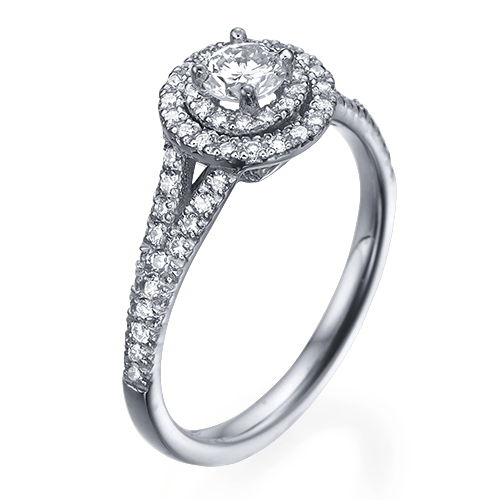 טבעת יהלומים "דאבל היילו" עגולה 0.65 קראט זהב לבן