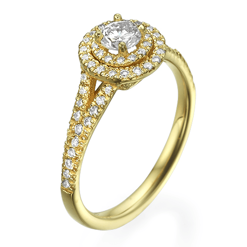 טבעת אירוסין "דאבל היילו" עגולה 0.65 קראט זהב צהוב