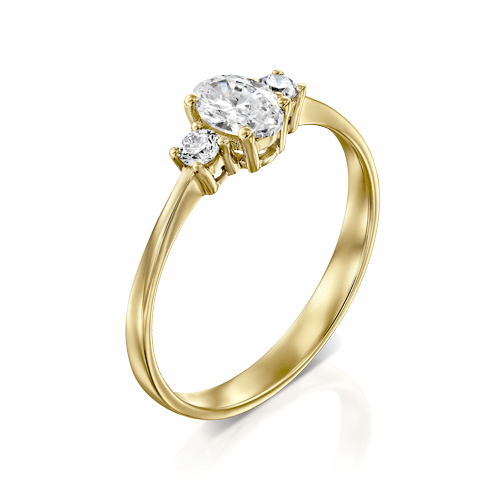 טבעת "אובל 3 יהלומים"  זהב צהוב