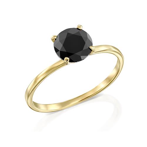 טבעת יהלום שחור 1 קראט בעיצוב סוליטר קלאסי זהב צהוב