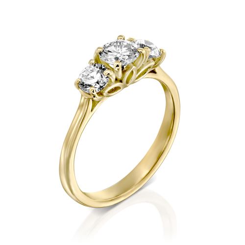 טבעת אירוסין "פרח שלושה יהלומים" 0.70 קראט צבע D מזהב צהוב